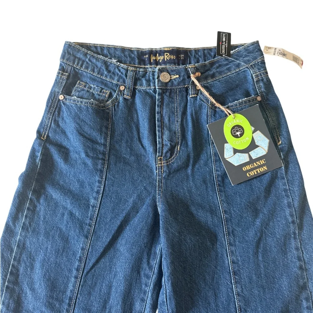 Wide Leg Jeans Organic Cotton Sz 1 High Rise Flare Blue Denim 90s bohemian